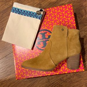 Tory Burch Carmel Brown Suede Ankle Boots 7.5W